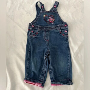 George  Denim Overalls Embroidered Heart “Pretty Girl” | Size 12M
